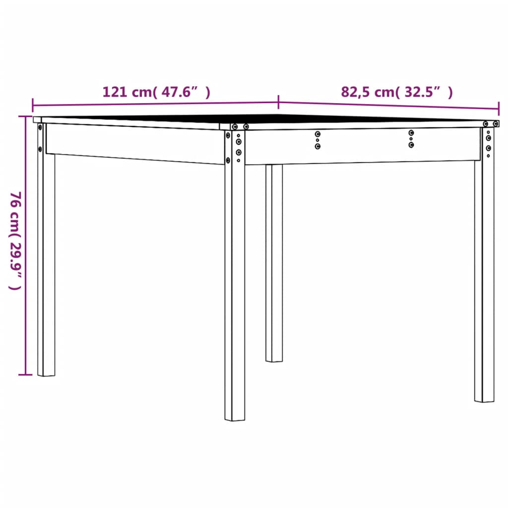 vidaXL Garden Table Honey Brown 121x82.5x76 cm Solid Wood Pine