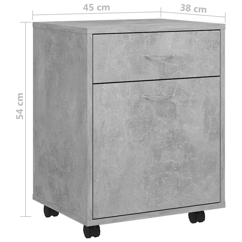 vidaXL Rolling Cabinet Concrete Grey 45x38x54 cm Engineered Wood