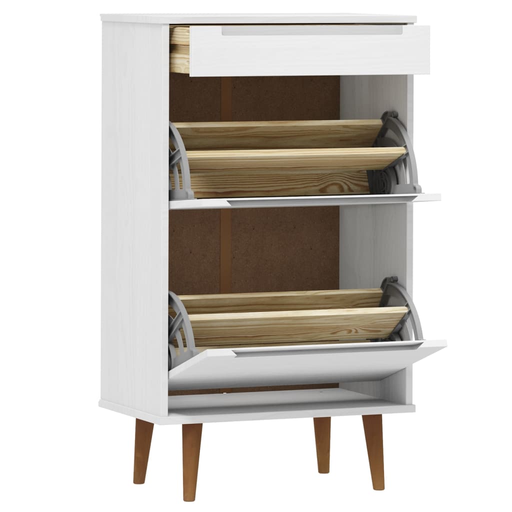 vidaXL Shoe Cabinet MOLDE White 59,5x35x103 cm Solid Wood Pine