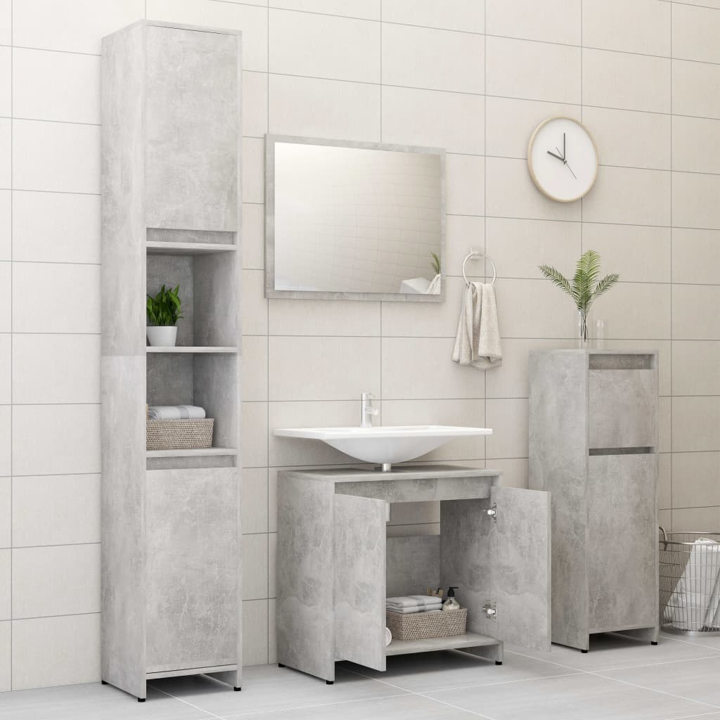 vidaXL 3 Piece Bathroom Furniture Set Concrete Grey Engineered Wood