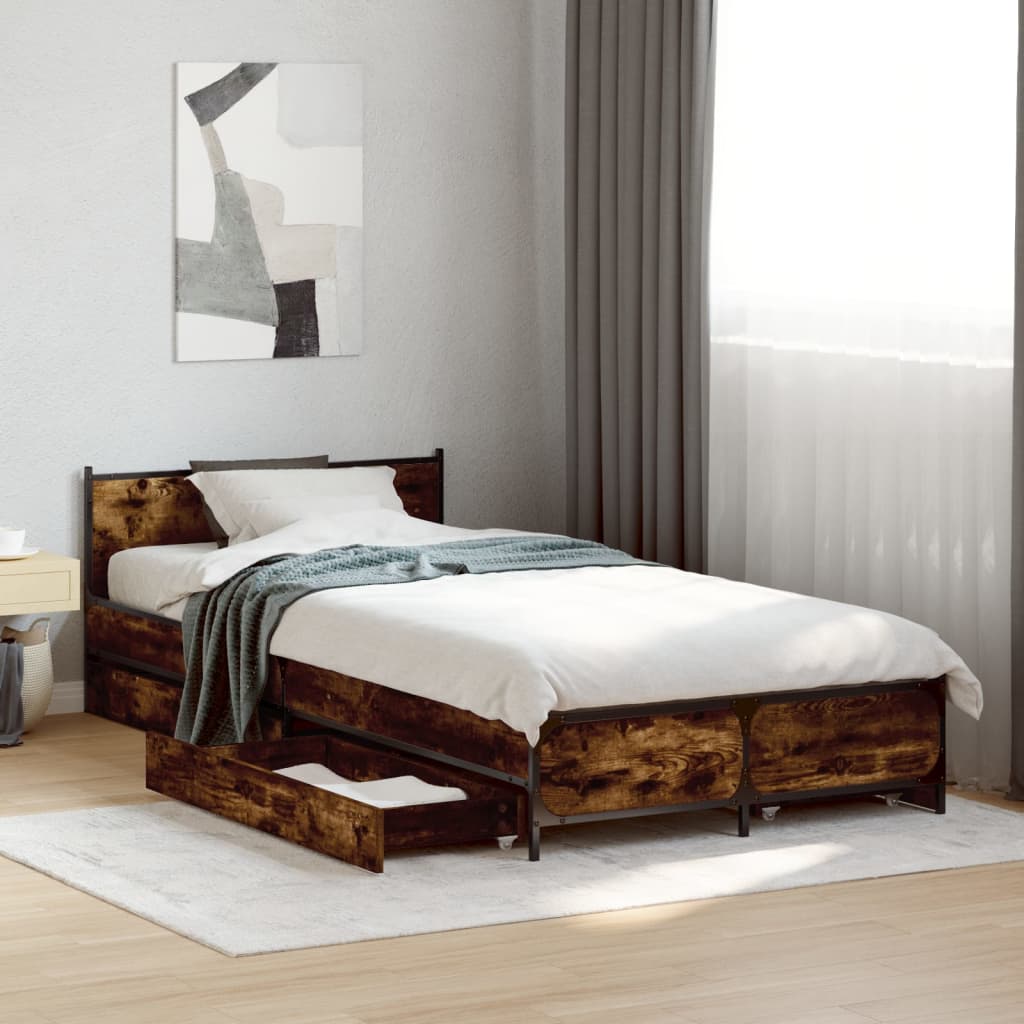 vidaXL Bed Frame with Drawers without Mattress Smoked Oak 100x200 cm