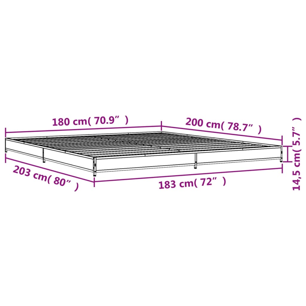 vidaXL Bed Frame without Mattress Brown Oak 180x200 cm Super King