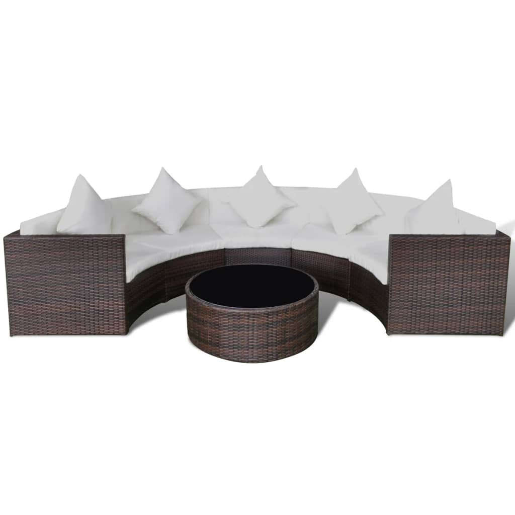 vidaXL 6 Piece Garden Lounge Set with Cushions Poly Rattan Brown