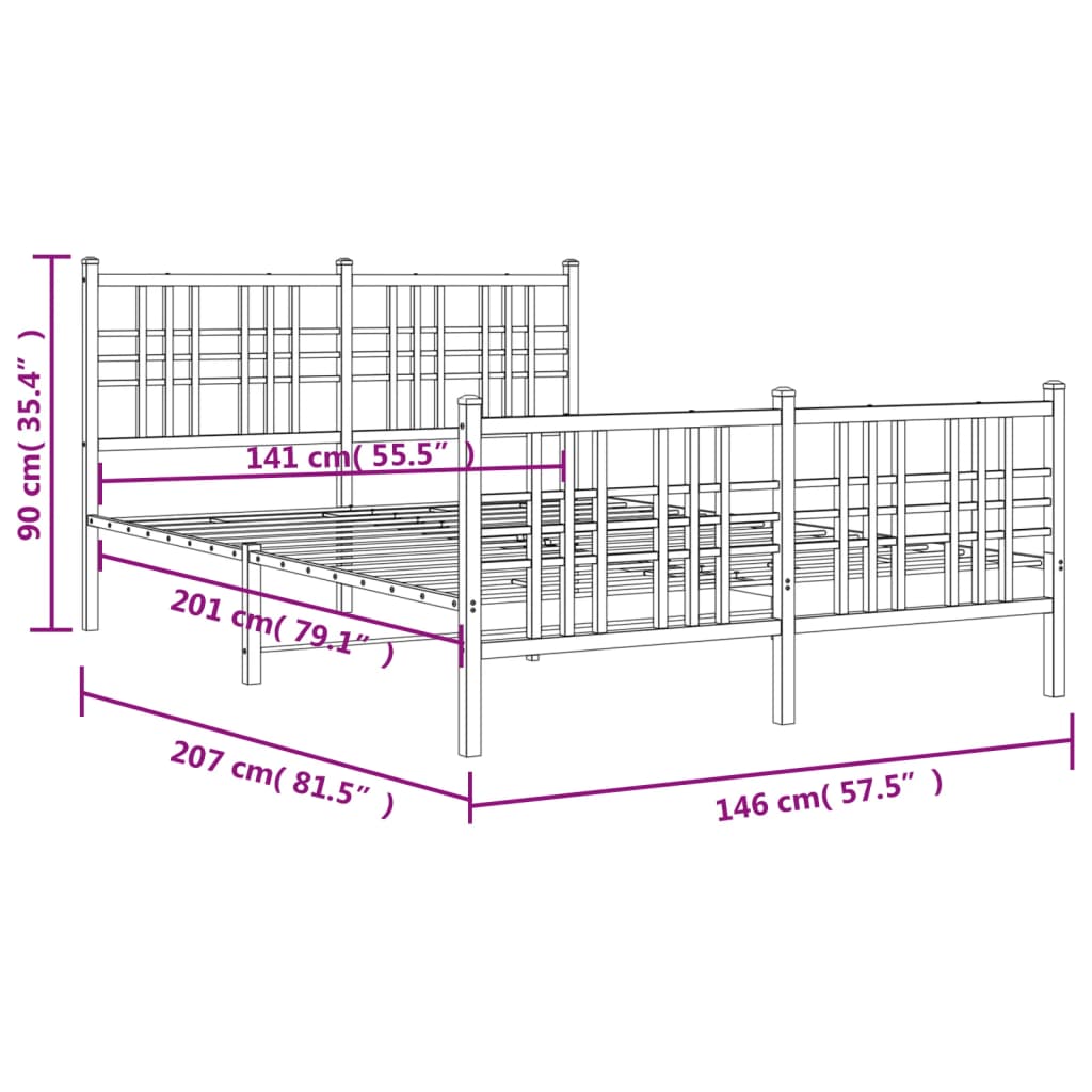 vidaXL Metal Bed Frame without Mattress with Footboard White 140x200 cm