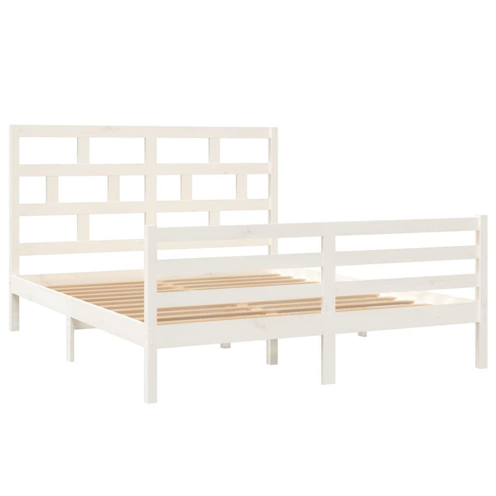 vidaXL Bed Frame without Mattress White Solid Wood 160x200 cm (810441+814205)