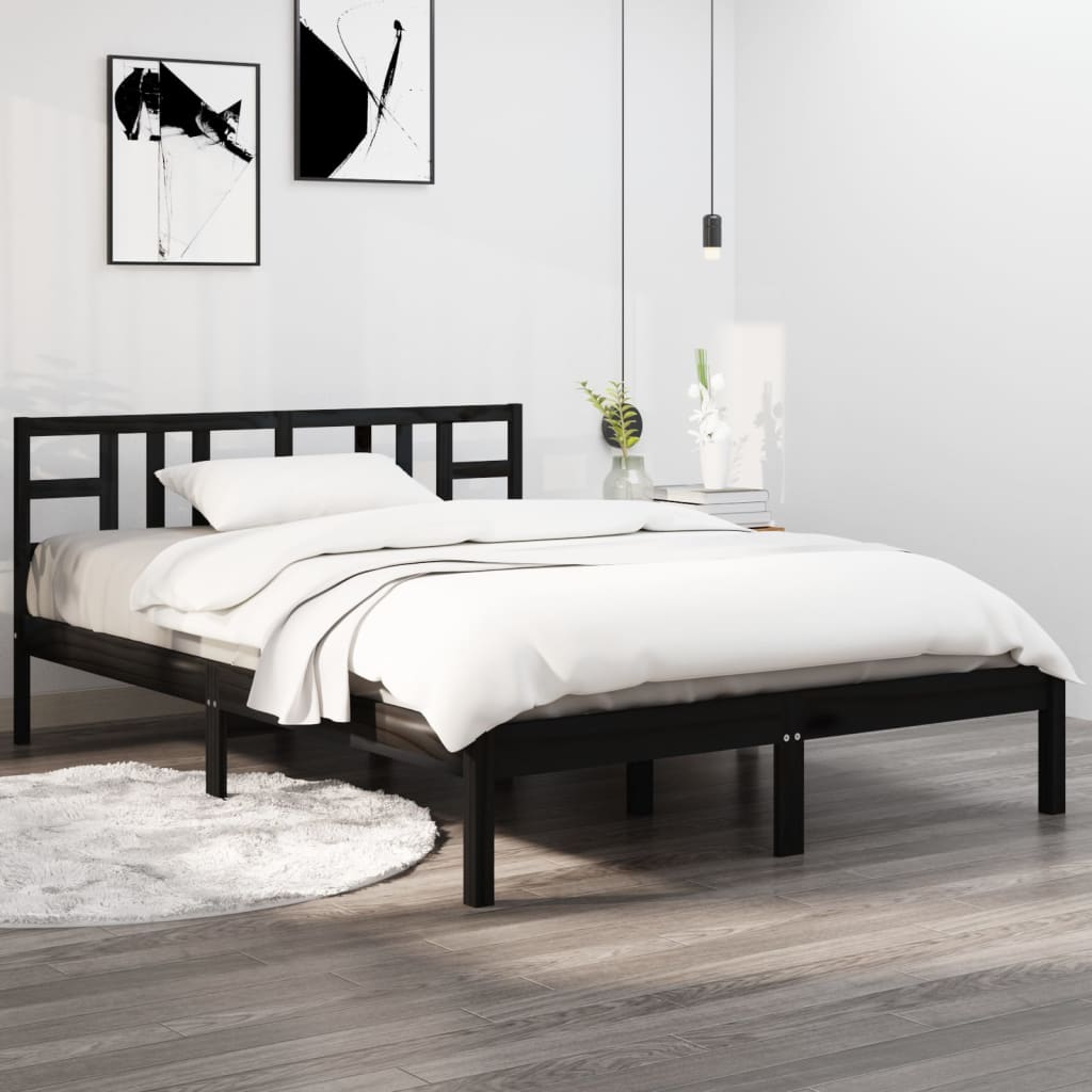 vidaXL Bed Frame without Mattress Black 180x200 cm Super King Solid Wood