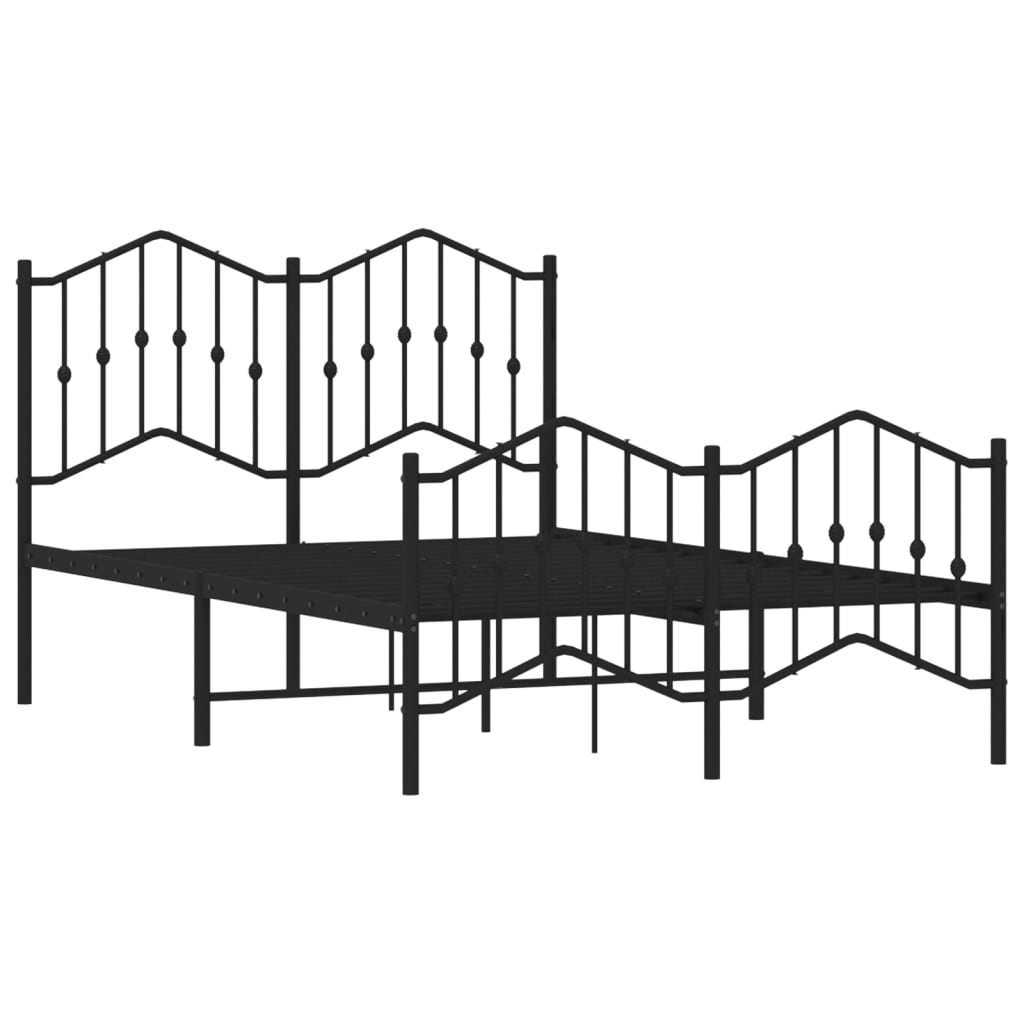 vidaXL Metal Bed Frame without Mattress with Footboard Black 120x190 cm Small Double