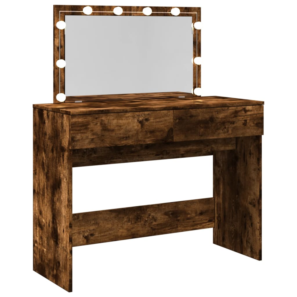 vidaXL Dressing Table with LED Smoked Oak 100x40x120 cm