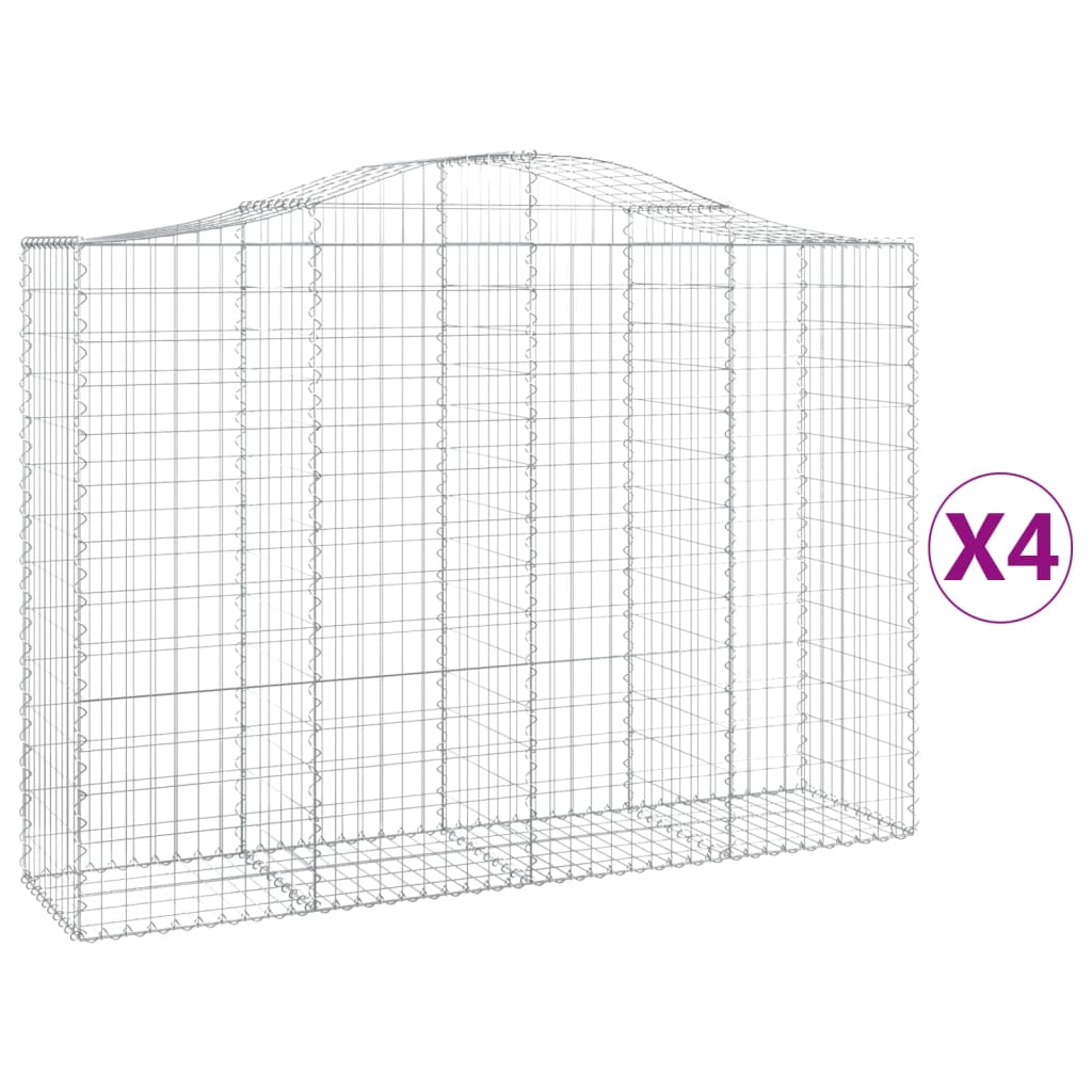 vidaXL Arched Gabion Baskets 4 pcs 200x50x140/160 cm Galvanised Iron