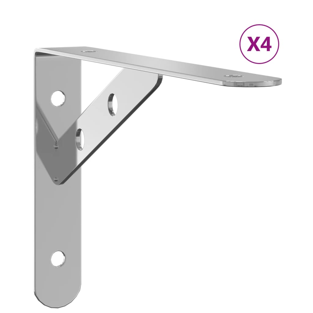 vidaXL Shelf Brackets 4 pcs 20x2.5x14 cm Silver Stainless Steel