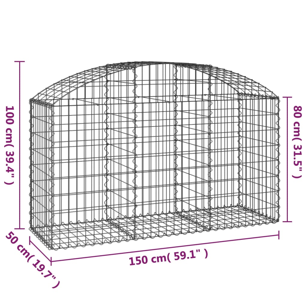 vidaXL Arched Gabion Basket 150x50x80/100 cm Galvanised Iron