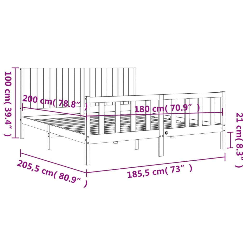 vidaXL Bed Frame without Mattress Black Super King Size Solid Wood Pine