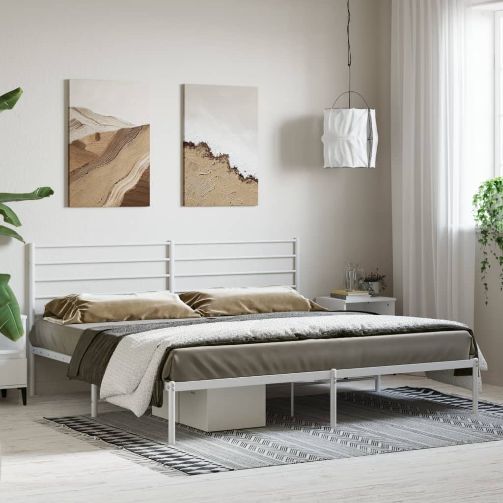 vidaXL Metal Bed Frame without Mattress with Headboard White 200x200 cm