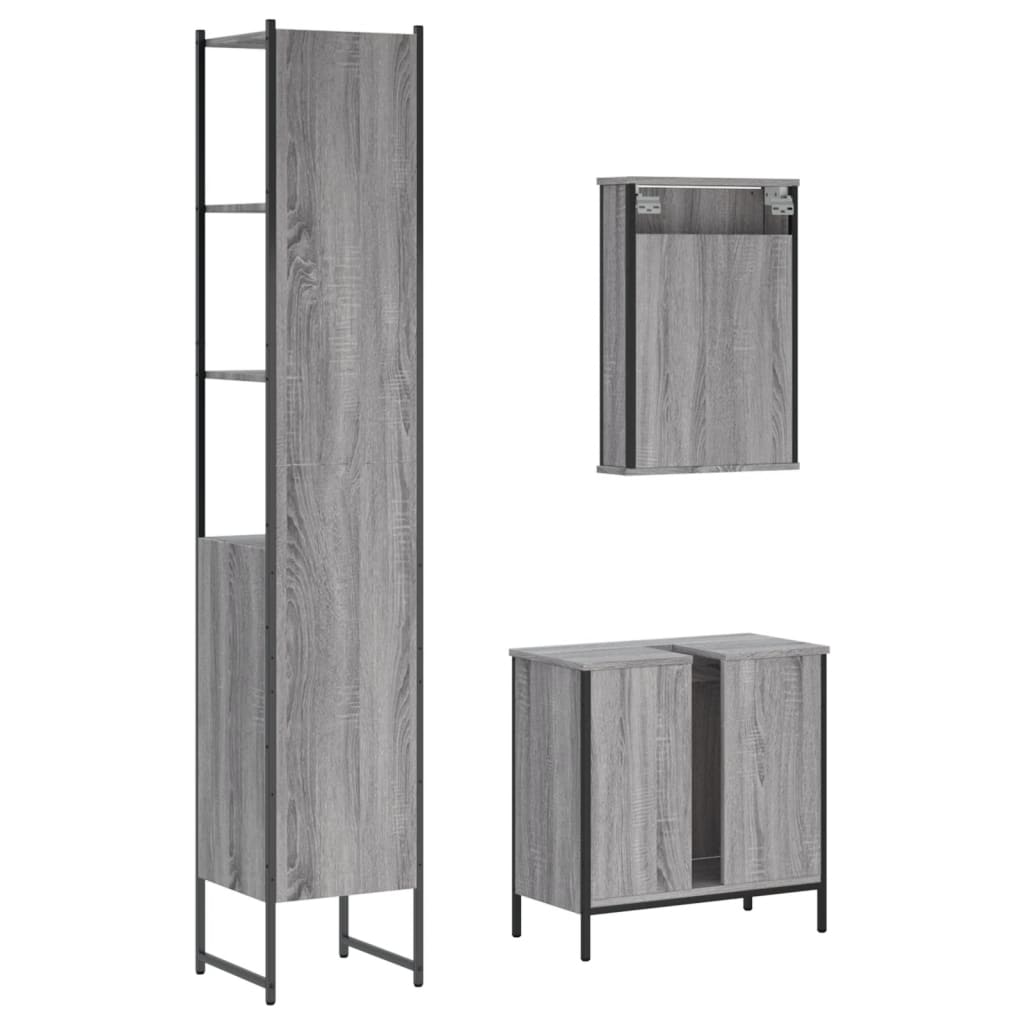 vidaXL 3 Piece Bathroom Furniture Set Grey Sonoma Engineered Wood