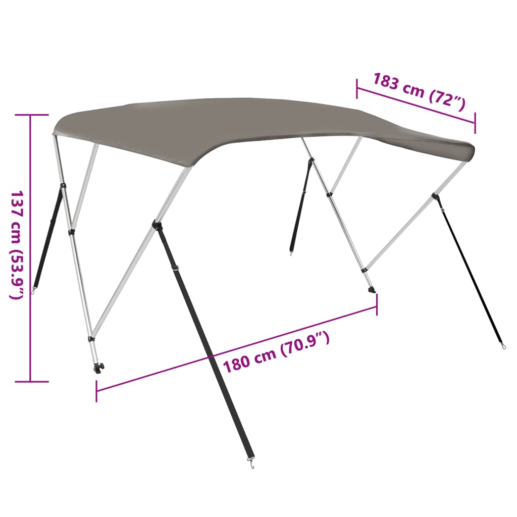 vidaXL 3-bow Bimini Top Grey 183x180x137 cm