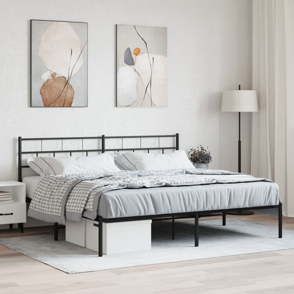 vidaXL Metal Bed Frame with Headboard Black 193x203 cm