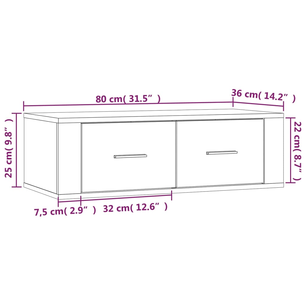 vidaXL Hanging TV Cabinet Smoked Oak 80x36x25 cm Engineered Wood