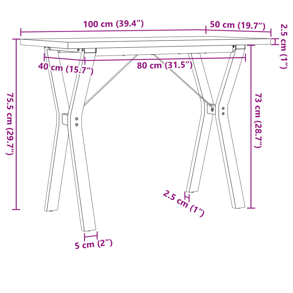 vidaXL Dining Table Y-Frame 100x50x75.5 cm Solid Wood Pine and Cast Iron