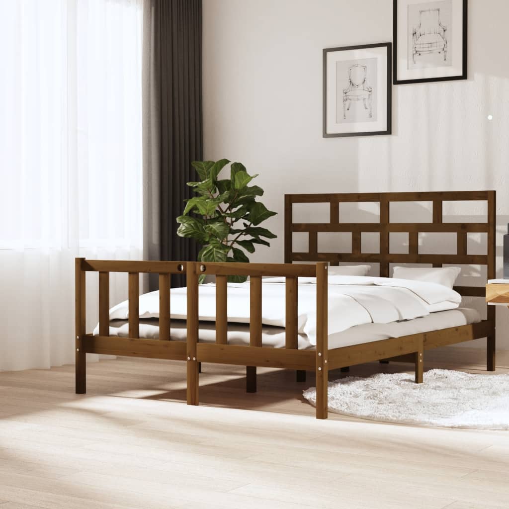 vidaXL Bed Frame without Mattress Honey Brown Solid Wood Pine King Size