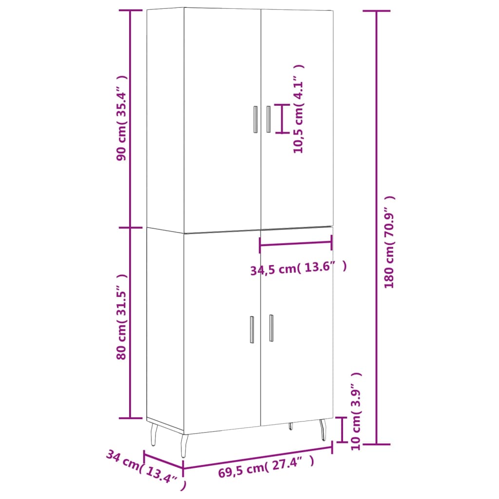 vidaXL Highboard Smoked Oak 69.5x34x180 cm Engineered Wood