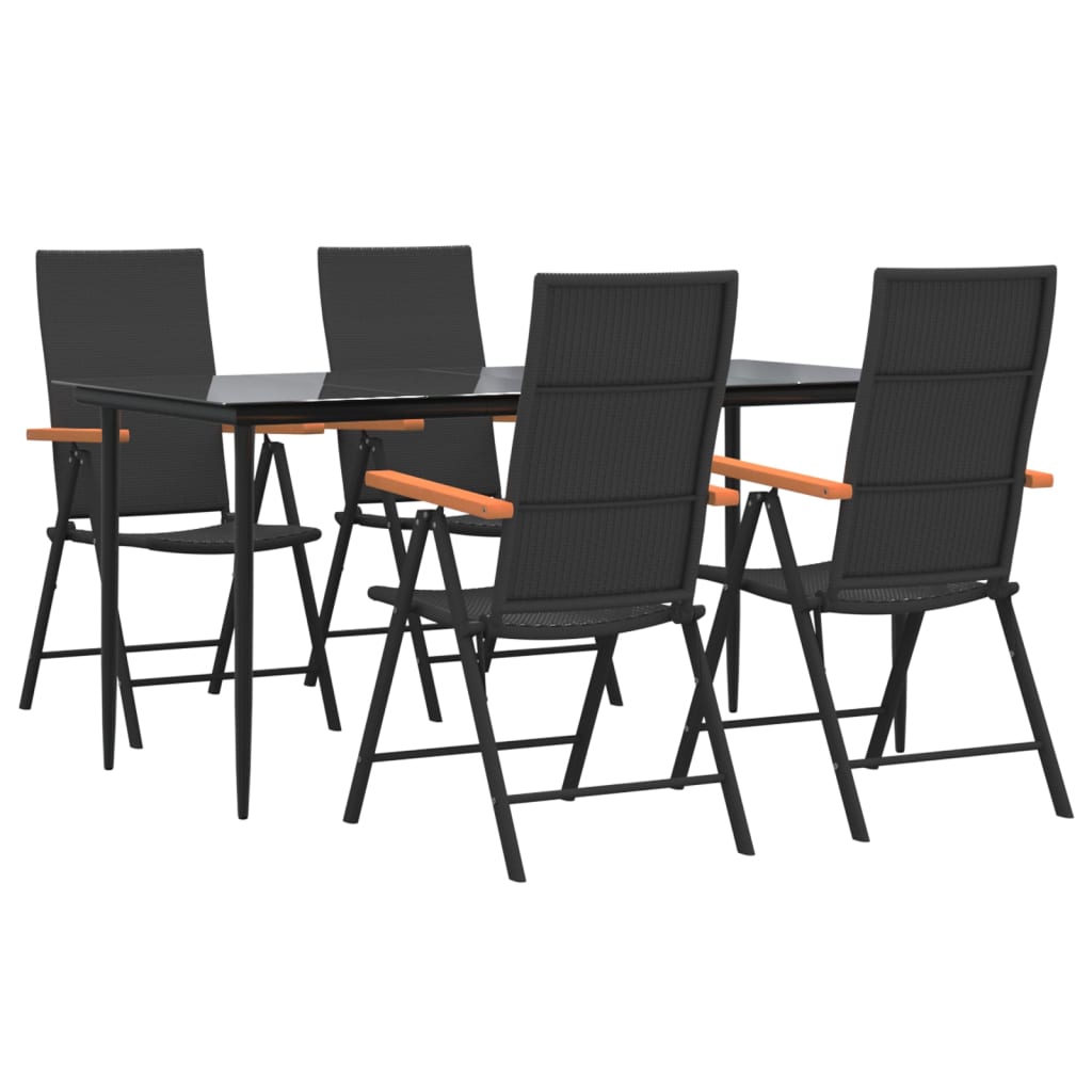 vidaXL 5 Piece Garden Dining Set Black and Brown Poly Rattan