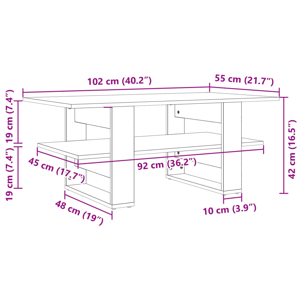 vidaXL Coffee Table Sonoma Oak 102x55x42 cm Engineered Wood