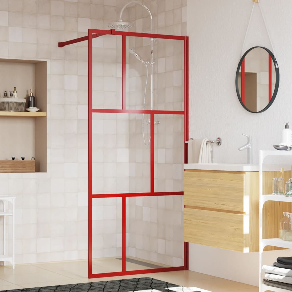 vidaXL Walk-in Shower Wall with Clear ESG Glass Red 80x195 cm