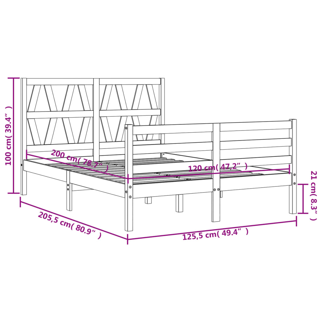 vidaXL Bed Frame with Headboard Black 120x200 cm Solid Wood