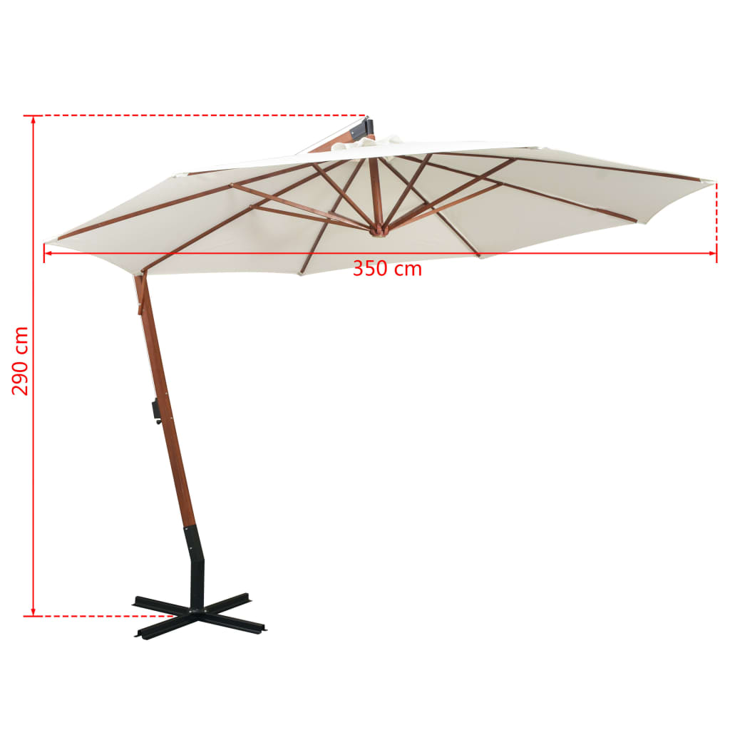 vidaXL Hanging Garden Parasol 350 cm Wooden Pole White