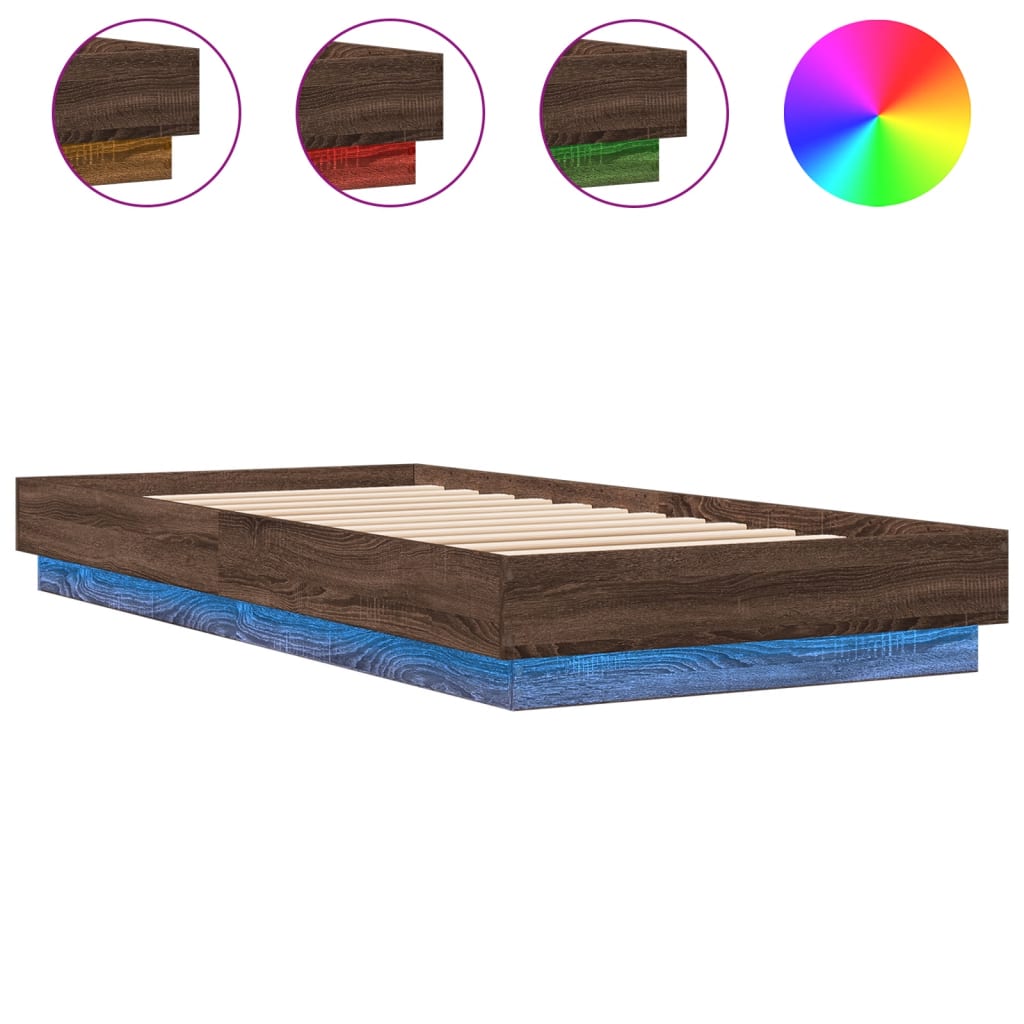 vidaXL Bed Frame without Mattress with LED Lights Brown Oak 100x200 cm