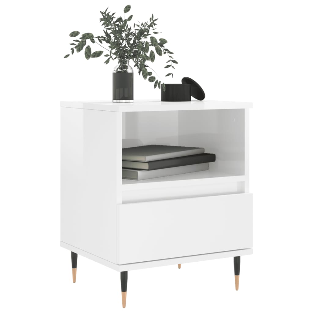 vidaXL Bedside Cabinet High Gloss White 40x35x50 cm Engineered Wood