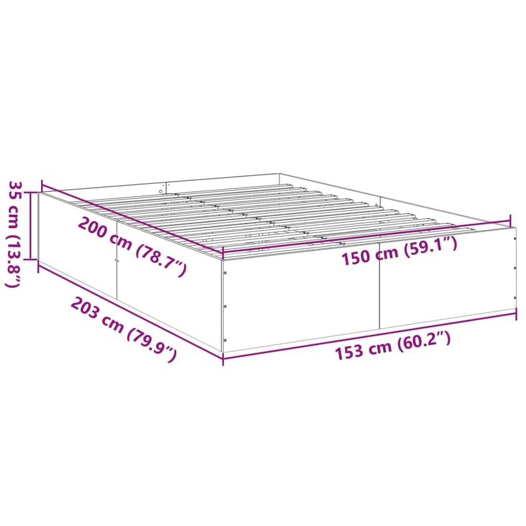 vidaXL Bed Frame without Mattress Brown Oak 150x200 cm King Size