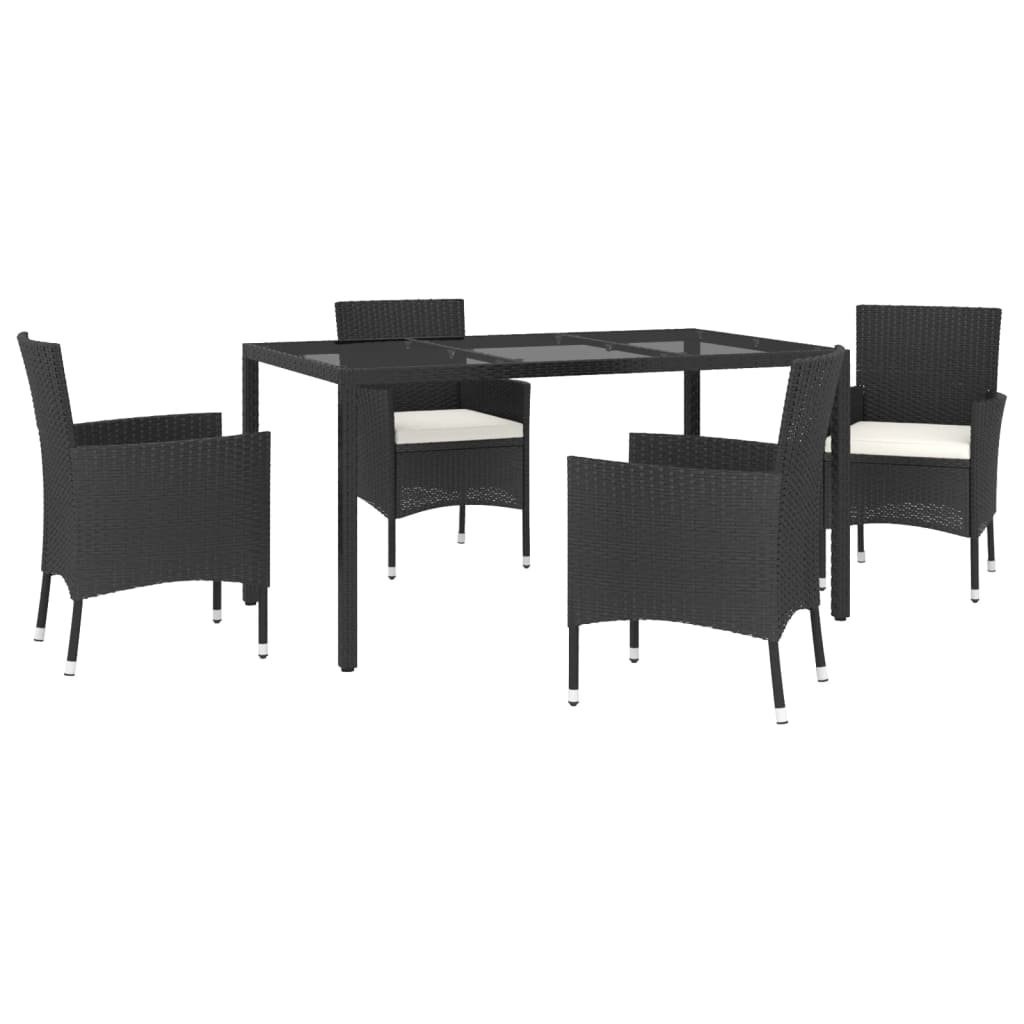 vidaXL 5 Piece Garden Dining Set with Cushions Black Poly Rattan