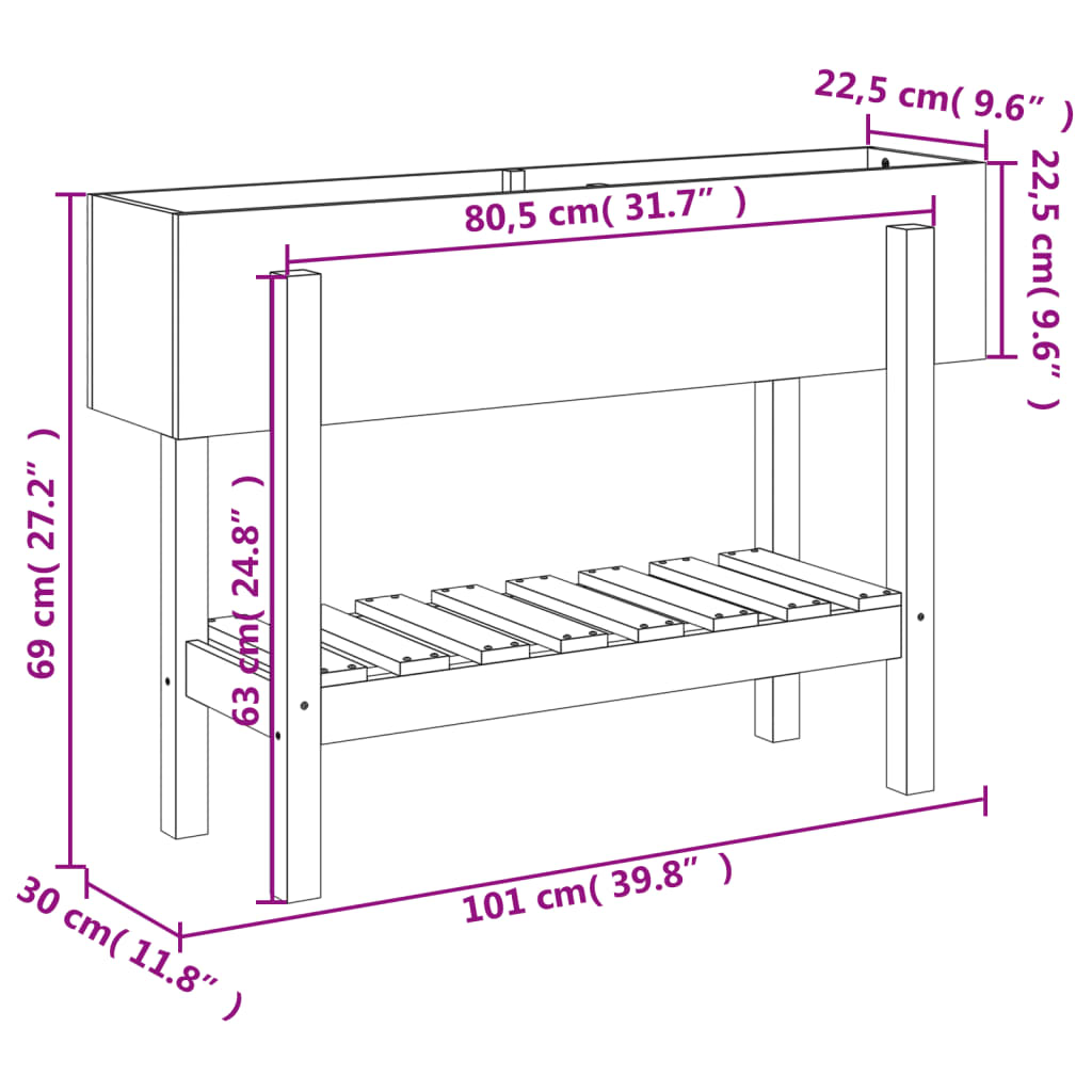 vidaXL Garden Raised Bed White 101x30x69 cm Solid Wood Pine