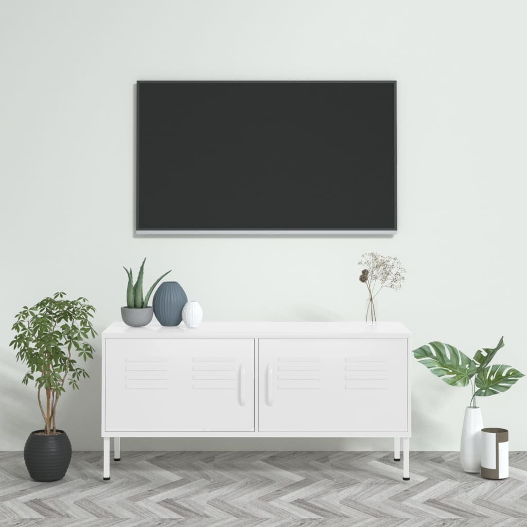 vidaXL TV Cabinet White 105x35x50 cm Steel