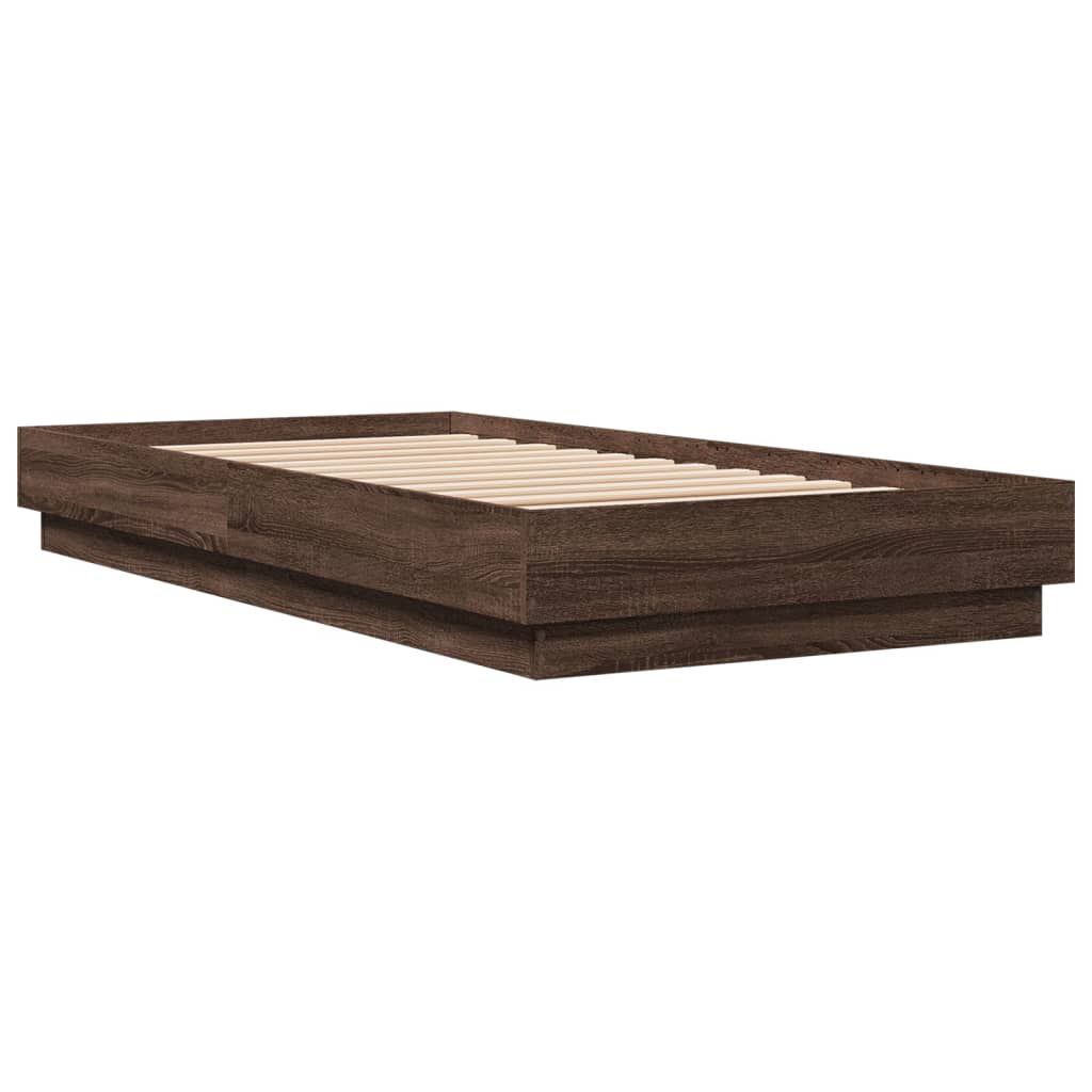 vidaXL Bed Frame without Mattress with LED Lights Brown Oak 90x190 cm Single