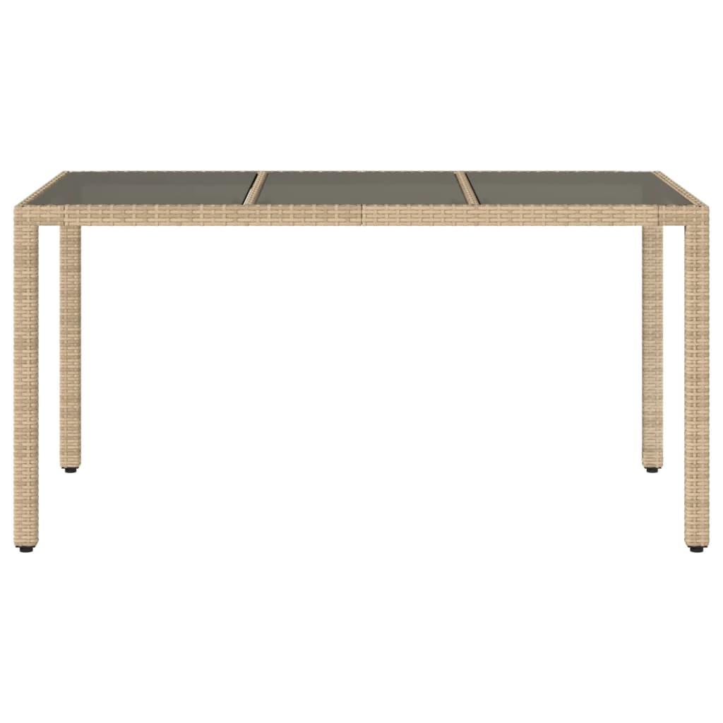 vidaXL Garden Table with Glass Top Beige 150x90x75 cm Poly Rattan