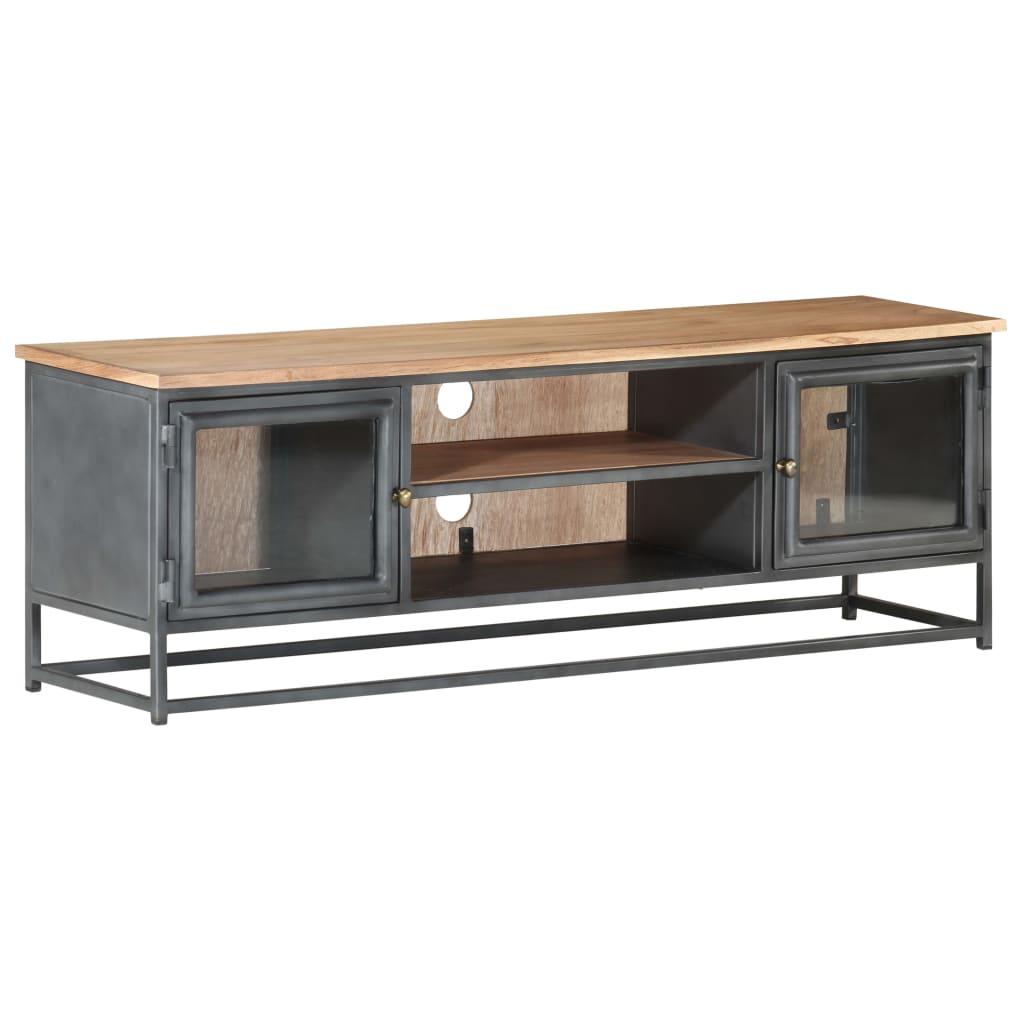 vidaXL TV Cabinet Grey 120x30x40 cm Solid Acacia Wood and Steel