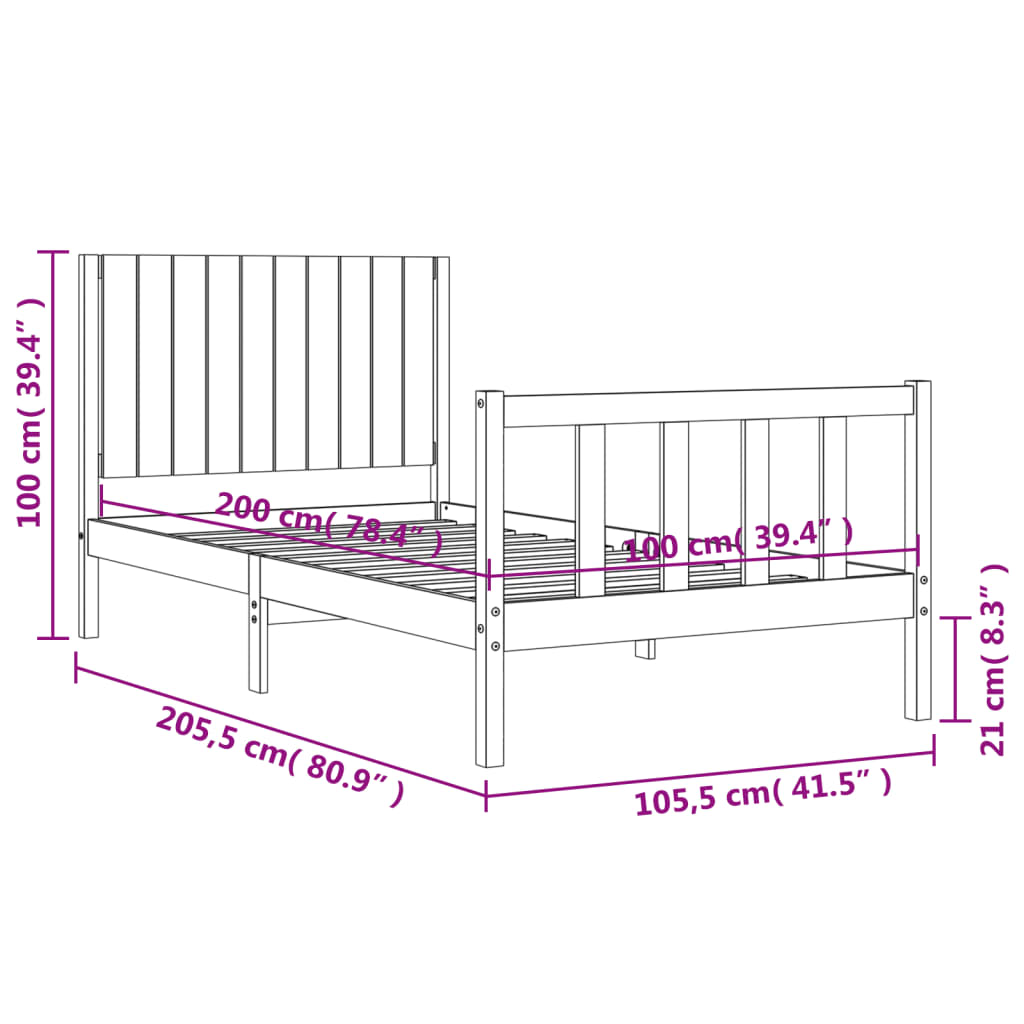 vidaXL Bed Frame without Mattress White 100x200 cm Solid Wood Pine