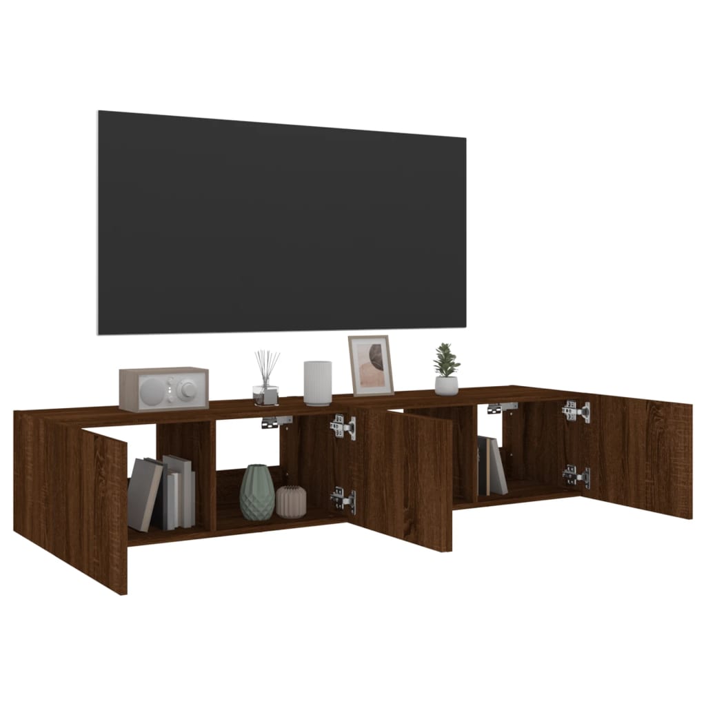 vidaXL TV Wall Cabinets with LED Lights 2 pcs Brown Oak 80x35x31 cm