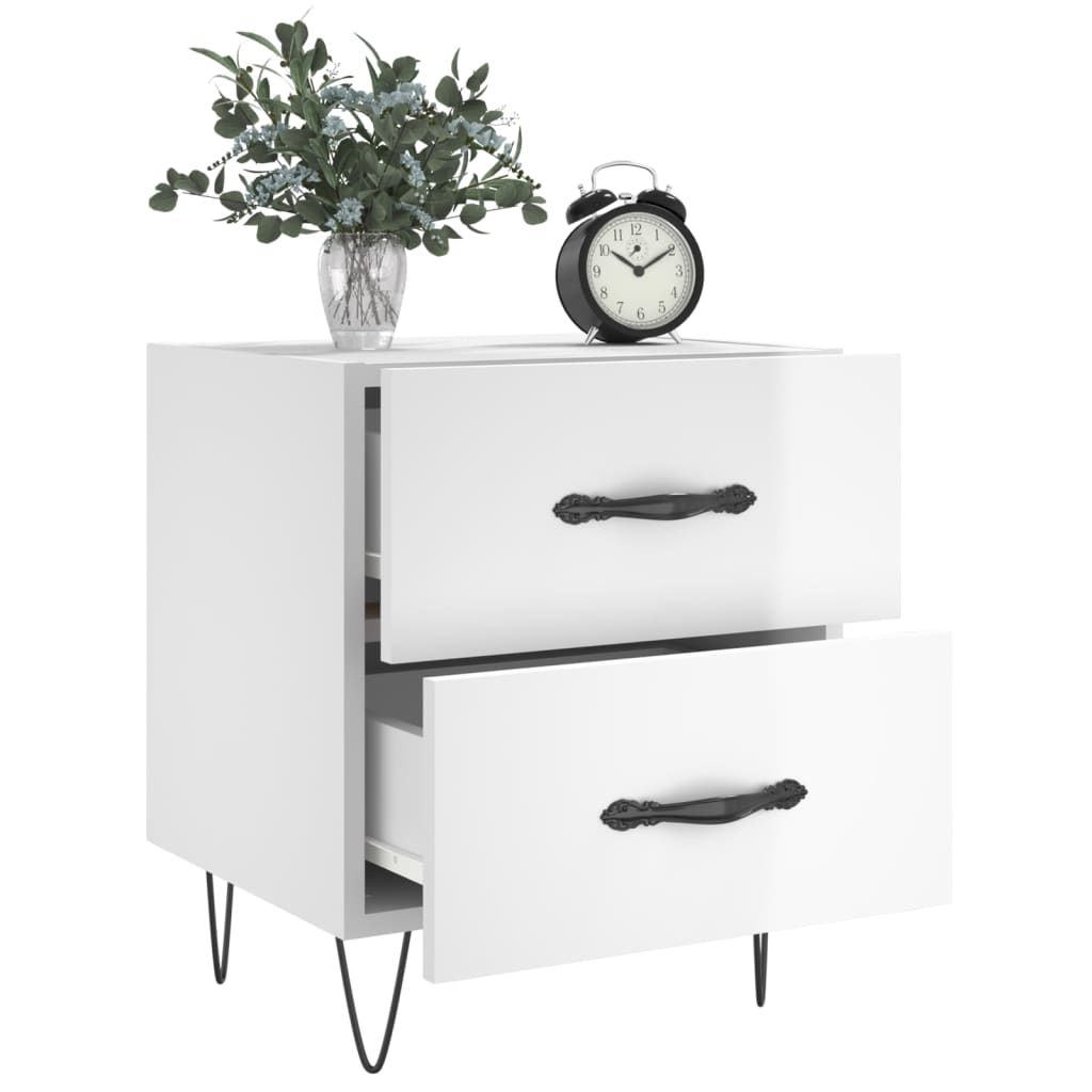 vidaXL Bedside Cabinet High Gloss White 40x35x47.5 cm Engineered Wood