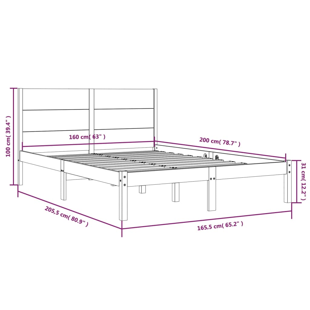 vidaXL Bed Frame without Mattress 160x200 cm Solid Wood Pine