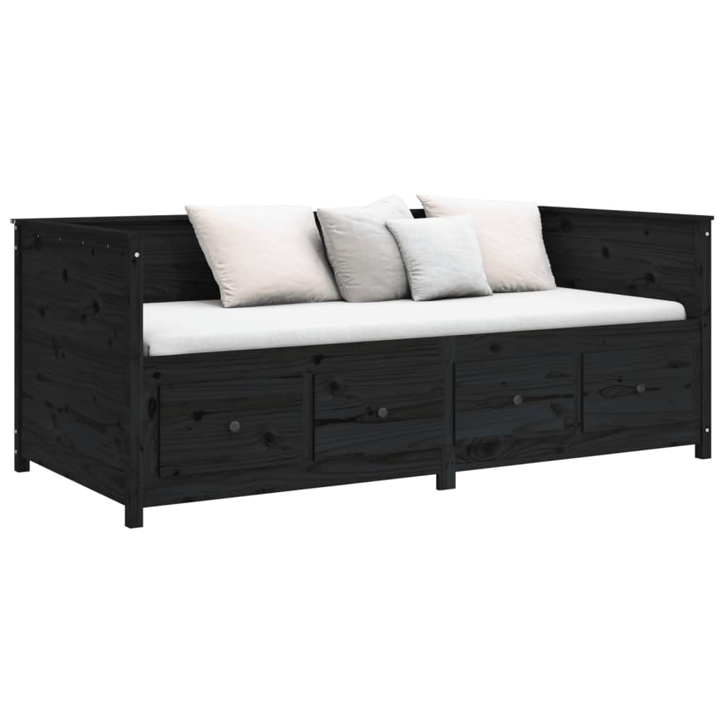 vidaXL Day Bed without Mattress Black 75x190 cm Small Single Solid Wood Pine