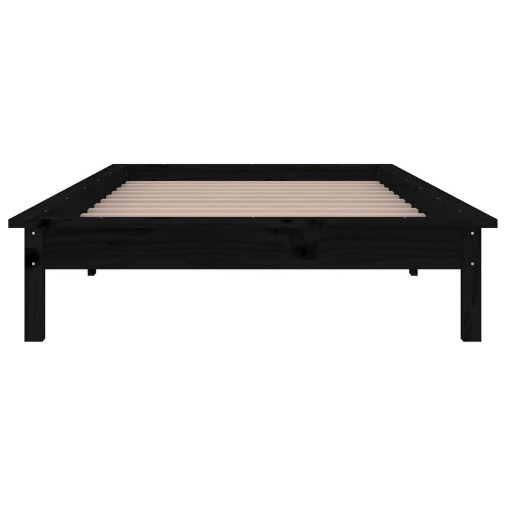 vidaXL LED Bed Frame without Mattress Black 75x190 cm Small Single Solid Wood