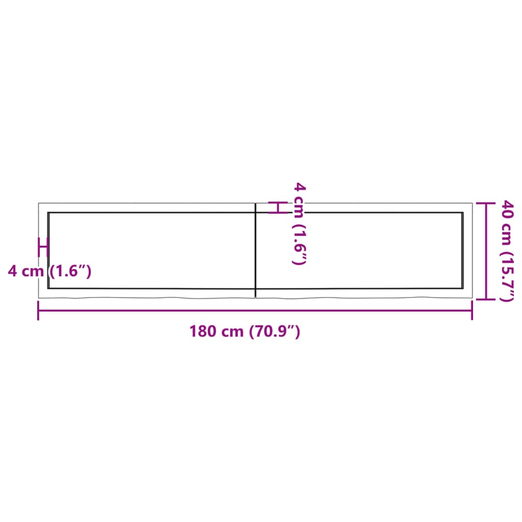 vidaXL Bathroom Countertop Dark Brown 180x40x(2-4) cm Treated Solid Wood