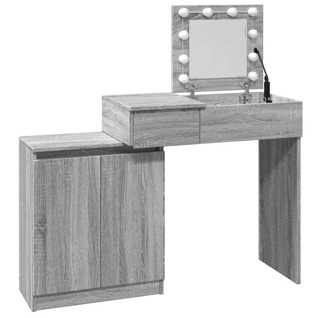 vidaXL Dressing Table with LED Grey Sonoma 115x37x110.5 cm