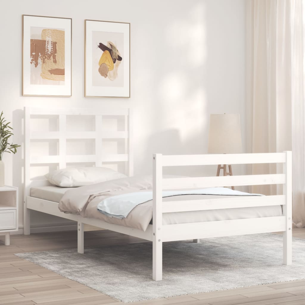 vidaXL Bed Frame without Mattress White Single Solid Wood