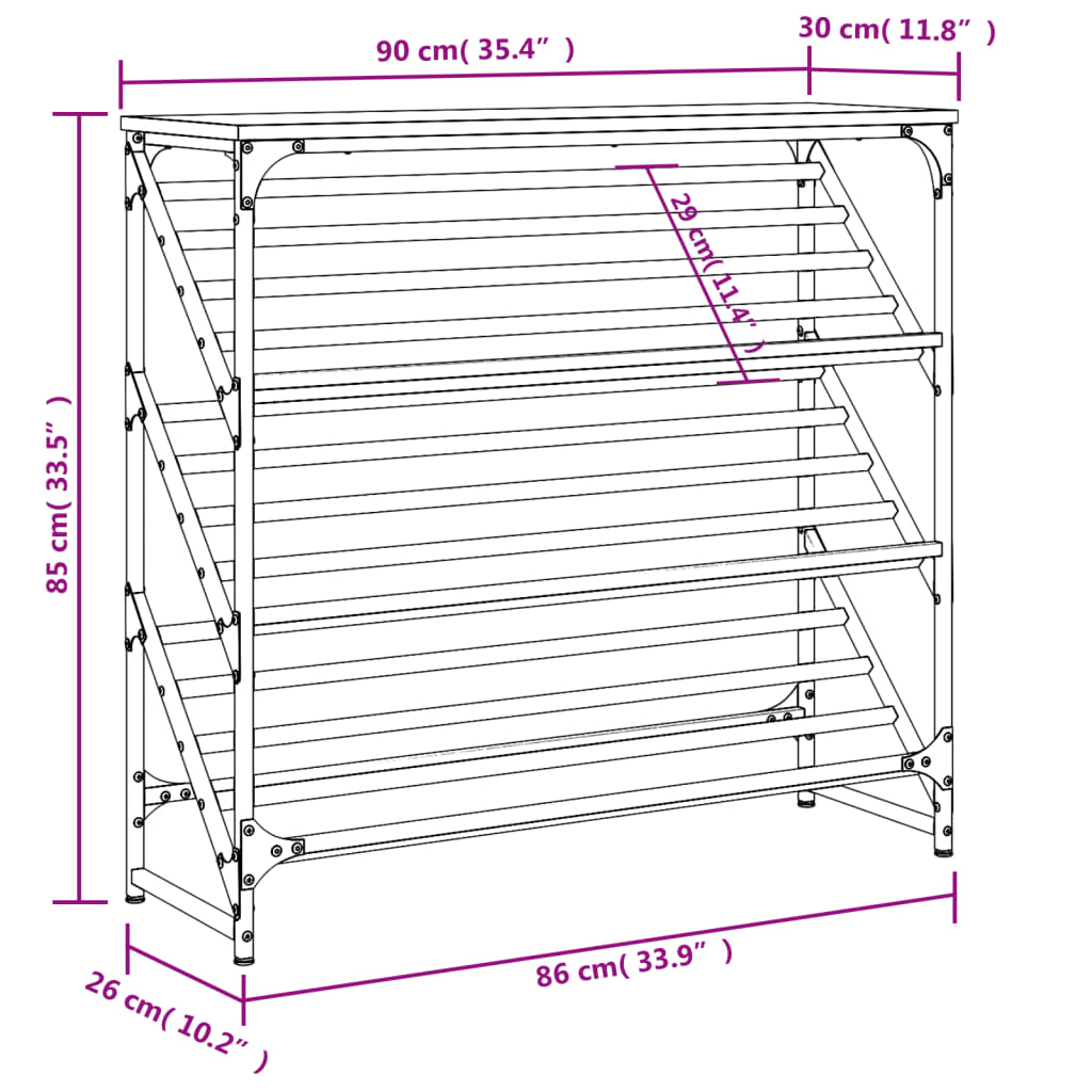 vidaXL Shoe Rack Sonoma Oak 90x30x85 cm Engineered Wood