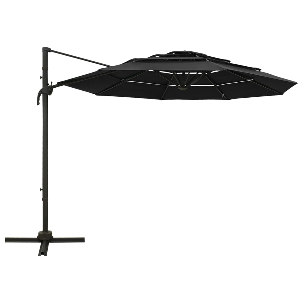 vidaXL 4-Tier Garden Parasol with Aluminium Pole Black 3x3 m