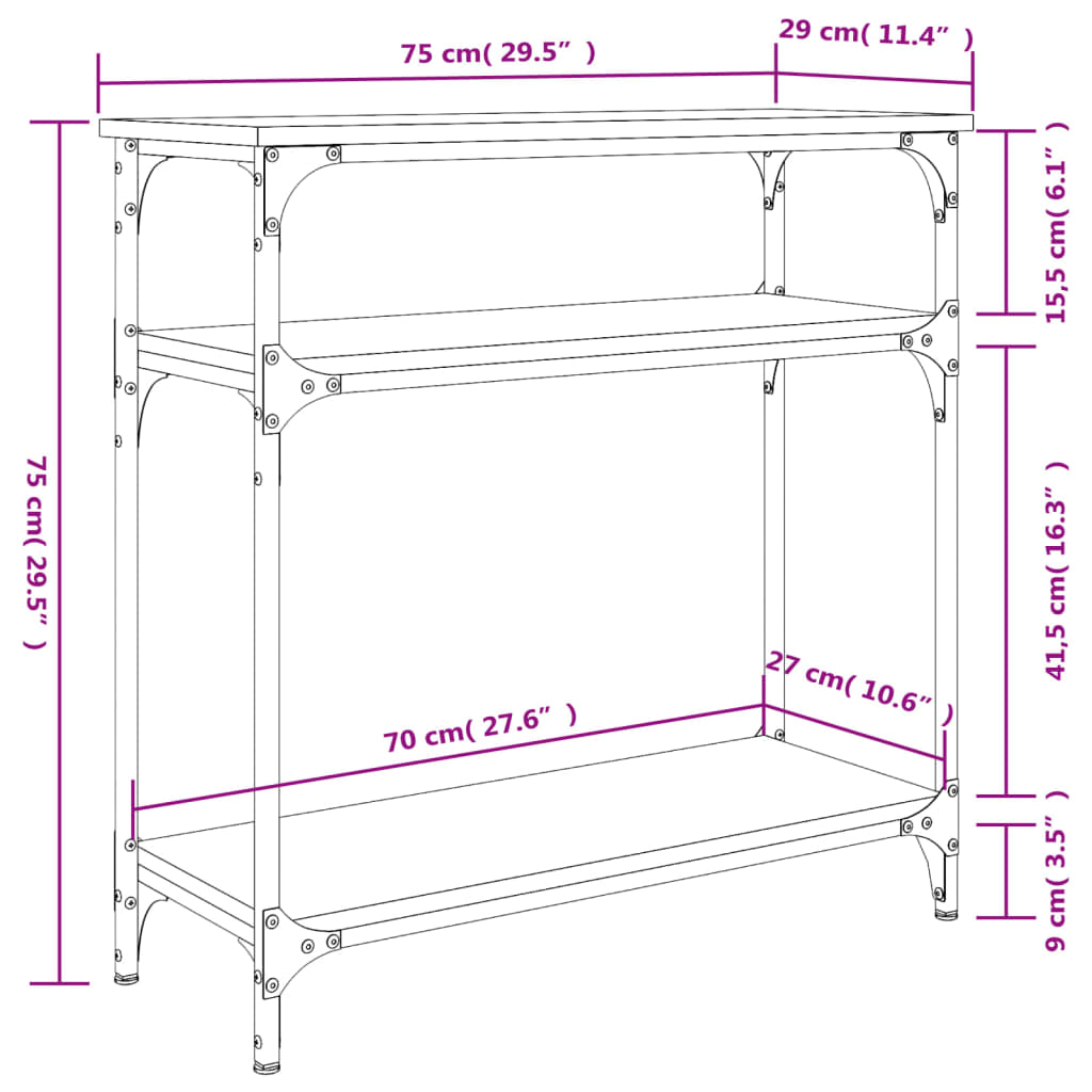 vidaXL Console Table Grey Sonoma 75x29x75 cm Engineered Wood